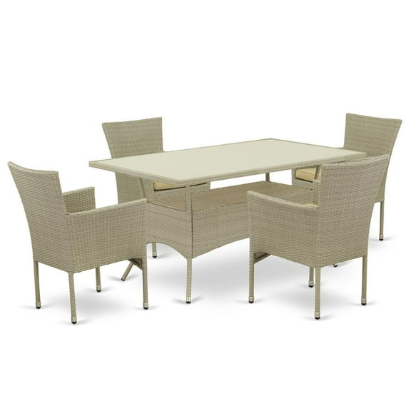 East West Furniture Wicker Patio Set Natural Linen, OSOS5-03A