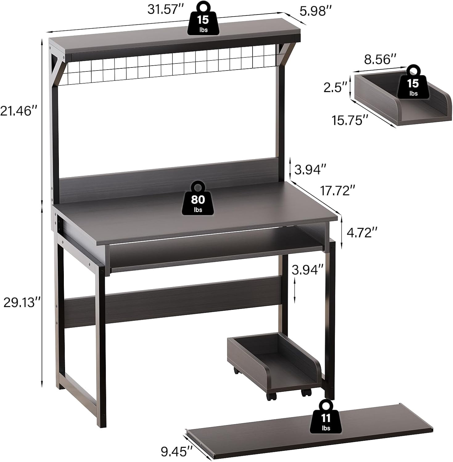 ALISENED 31.5" Computer Desk,Space-Saving Office Desk, Study Table, Writing Desk, and Workstation for Home Office