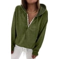 thumbnail image 1 of Sudadera con capucha para mujer, de manga larga, informal, con cordón, cuello en V, color liso, 1 of 6
