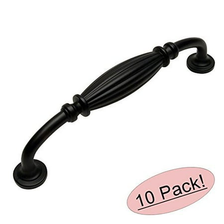 Country Cabinet Pulls - Cosmas 7120FB Flat Black Country Style Cabinet Hardware Ribbed Handle Pull - 5