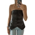 thumbnail image 3 of Mialoley Women's Corset Tops, Strapless Button Down PU Leather Bustier, 3 of 8