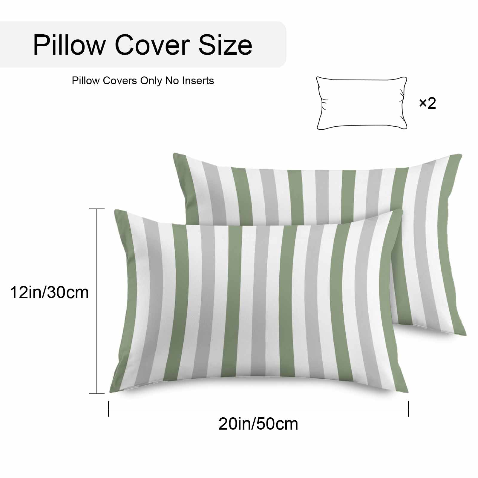 Outdoor Waterproof Throw Pillow Covers Set of 2 Sage Green Gray Stripes Decorative Pillowcases Lumbar Outdoor Pillows Cushion Case 20x12 Inch Lines Striped Patio Pillows for Couch Sofa Bed Garden