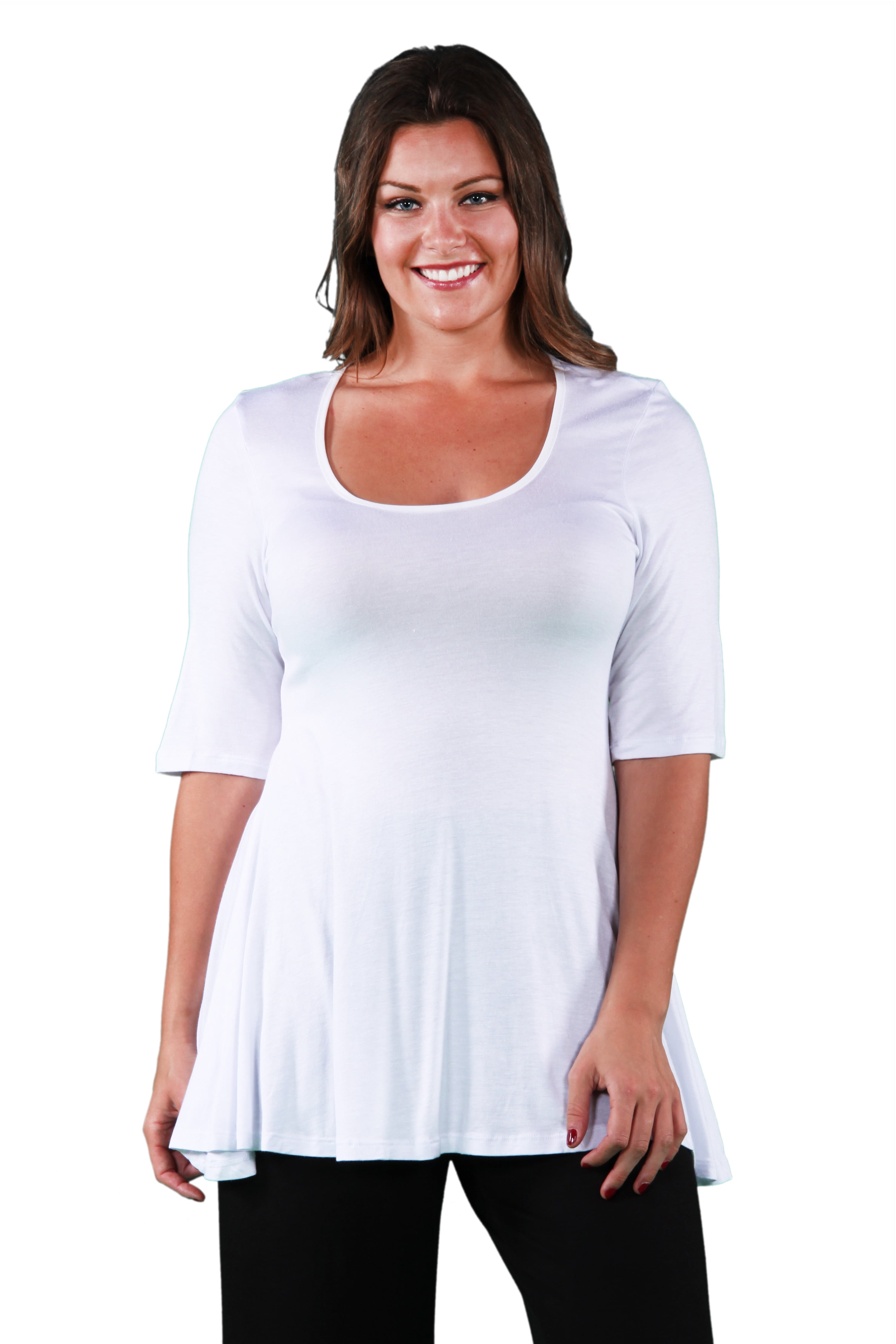 24seven Comfort Apparel Elbow Sleeve Plus Size Tunic Top For Women