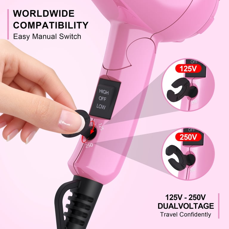 Lura Travel Portable Hair Dryer, Dual Voltage Mini Folding Handle