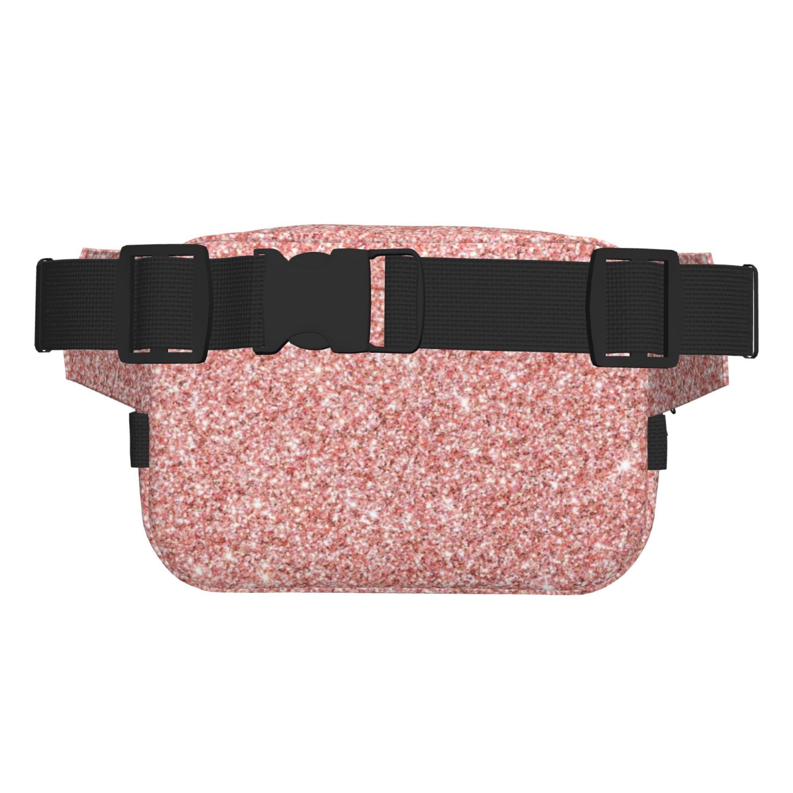 Picia Rose Gold Glitter Print Square Double-Layer Waist Bag Mini Adjustable Waist Belt Bag Exercise Running Travel Hiking
