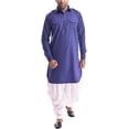 thumbnail image 1 of Royal Kurta Mens Linen Cotton Pathani Kurta Cotton Patiala Salwar Set Blue, 1 of 1