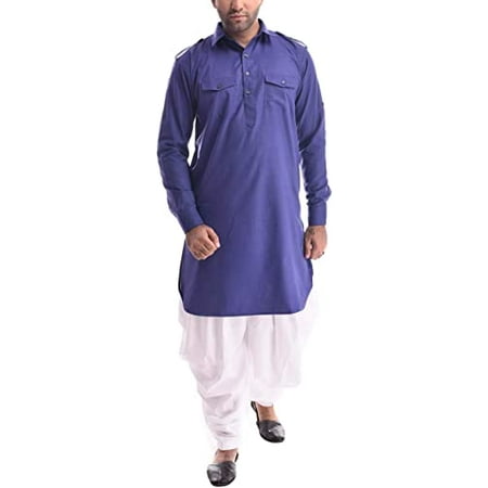 

Royal Kurta Mens Linen Cotton Pathani Kurta Cotton Patiala Salwar Set Blue