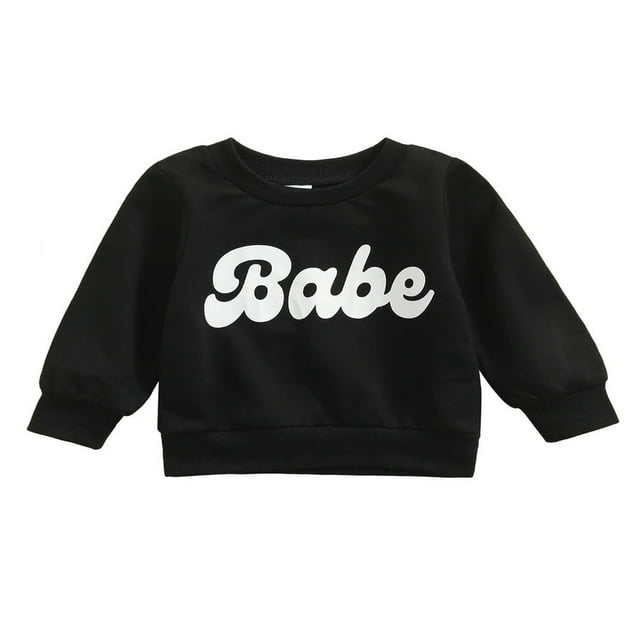 Toddler Baby Boys Girls Pullover Long Sleeve Babe Letters Print Sweatshirt Tops Fall Winter Clothes