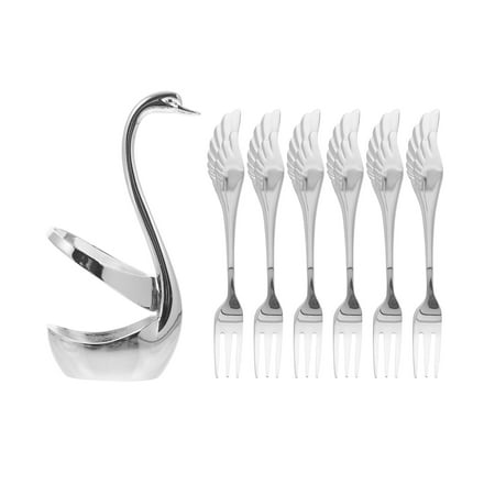 

1 Set Creative Dinnerware Set Decorative Swan Base Holder with 6 Forks for Home