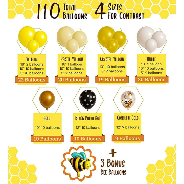 GEEKEO Yellow Black Balloons Garland Arch Kit with 2pcs Foil Bee Balloons,  Bee Themed Baby Shower Bee Gender Reveal Birthday Party Decorations  Supplies for Girl Boy 