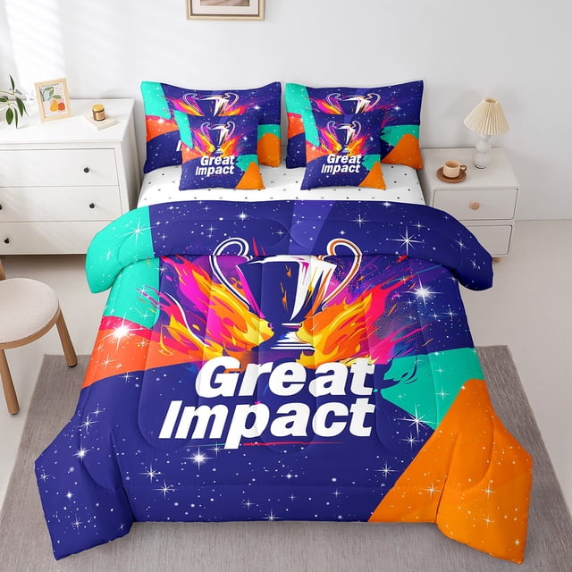 YST Cup Fire Sheet Set,7 Piece Purple Galaxy Bedding Set King Size,Green Orange Abstract Print Comforter Set Room Home Decor,Great Impact Games Bed In A Bag Bed In A Bag