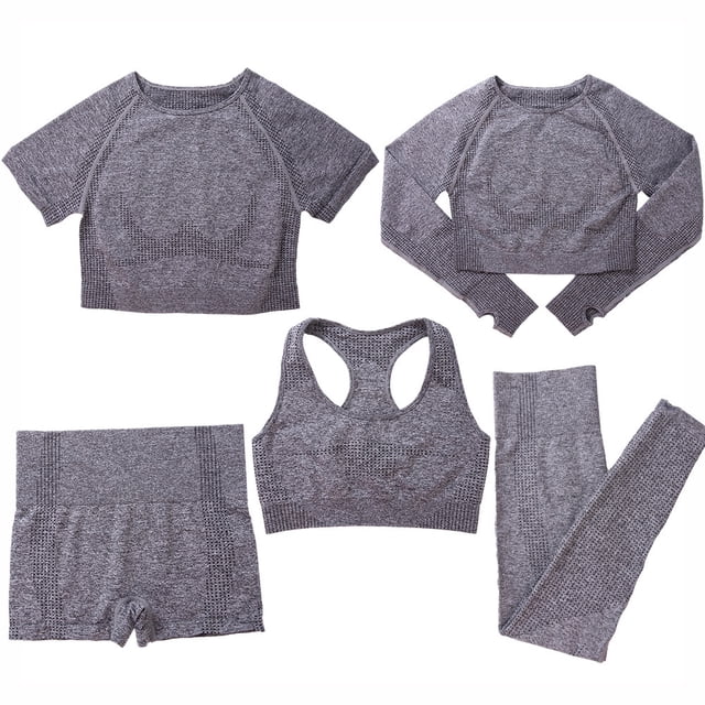 Ropa de yoga de cinco piezas, pantalones ajustados de cintura alta con tiburón, pantalones cortos, ropa de entrenamiento, traje al aire libre