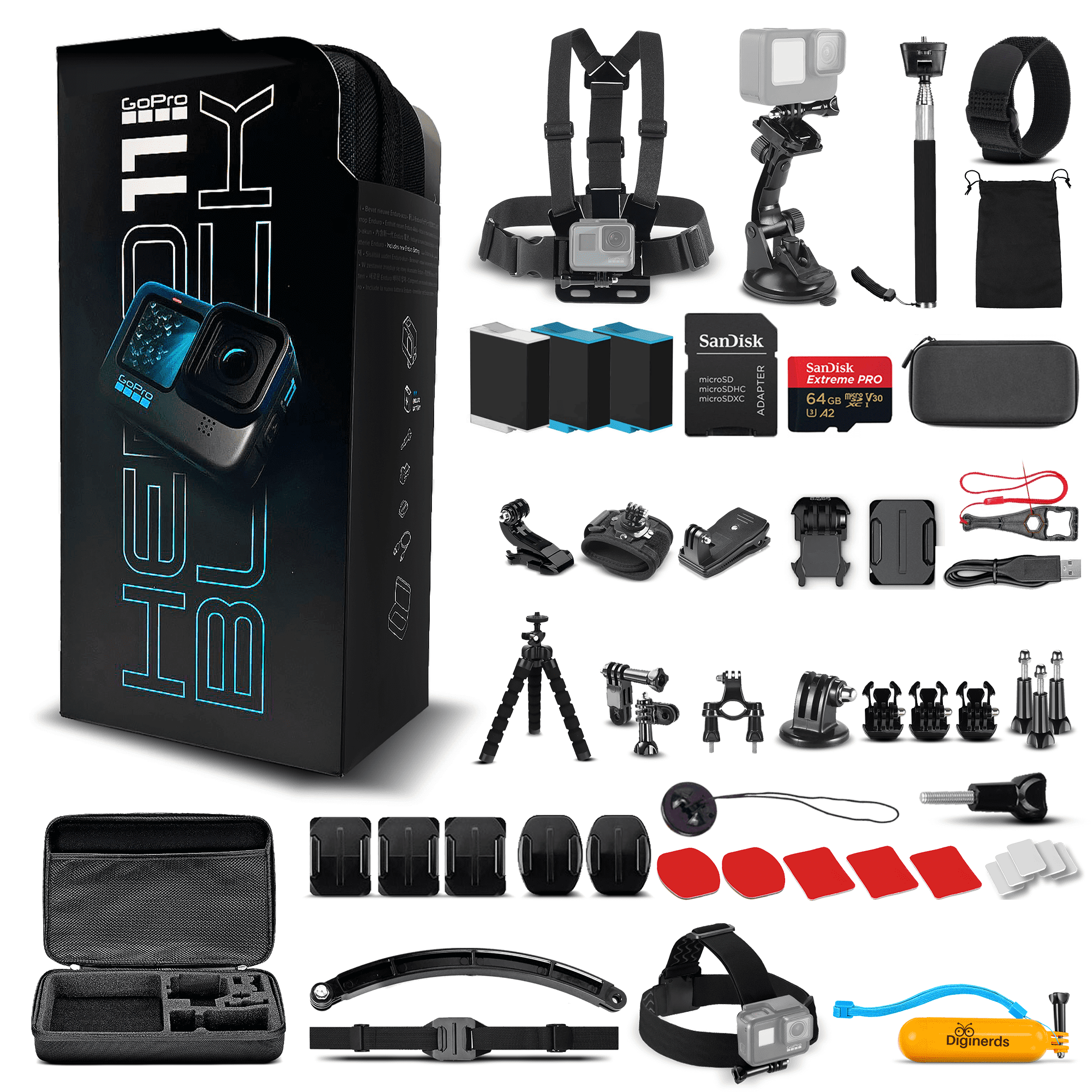 GoPro HERO11 - Action Camera + 64GB Card, 50 Piece Accessory Kit