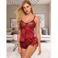 thumbnail image 2 of Sexy Pajama Set For Women Lace Cami And Shorts Two Piece Satin Sleepwear, 2 of 4