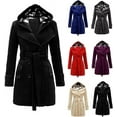 thumbnail image 2 of Womens Double Breasted Trench Coat Classic Lapel Belt Peacoat Fall Winter Warm Overcoat Outerwear with Hood, 2 of 3