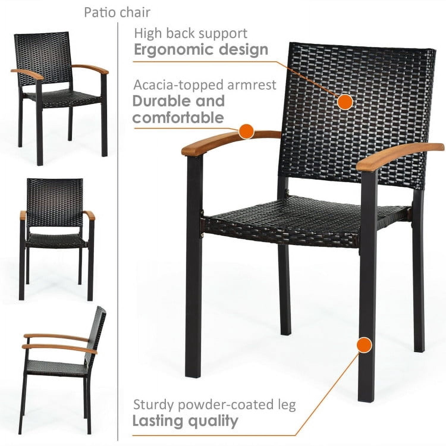 Canddidliike Set of 4 Outdoor Patio PE Rattan Dining Chairs with Powder-coated Steel Frame, Outdoor Stackable Dining Chairs, Comfortable Breathable Garden Outdoor Furniture for Backyard Deck
