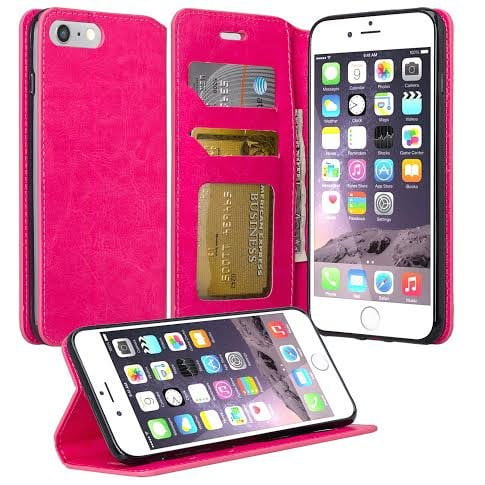 Apple 7 Plus Case, Pu Leather Magnetic Flip Fold[Kickstand] Wallet Case with ID & Card Slots for Iphone 7 Plus - Hot Pink - Walmart.com