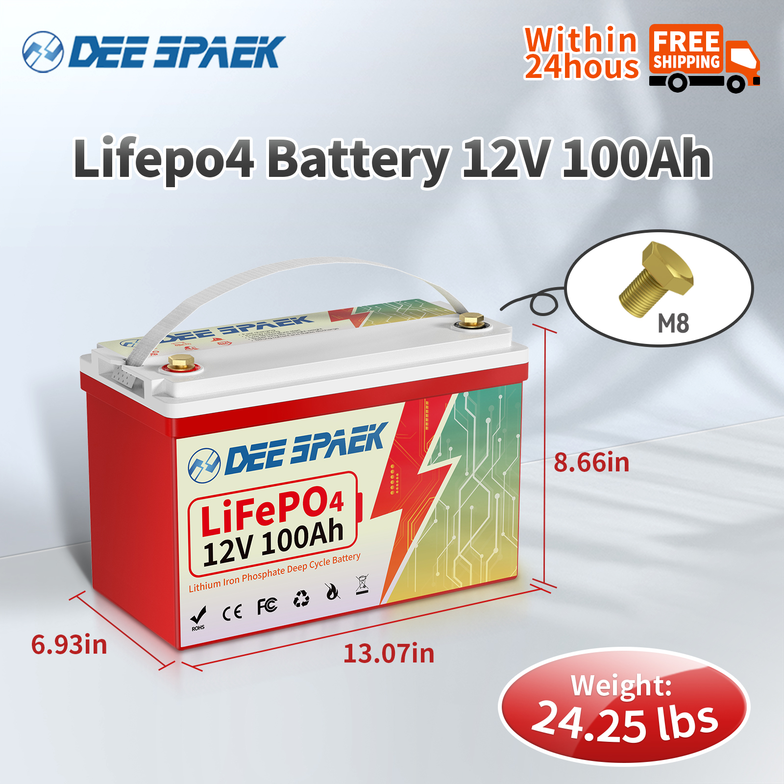 LiFePO4 Battery 12V 100Ah Bluetooth,100A BMS Lithium Batteries for RV,Solar,Trolling Motor,Marine,Boat,Group 31 Battery DEESPAEK