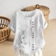 thumbnail image 5 of Xuyuer Women's Casual Linen Round Neck Printed Short Sleeve Button Blouse, Breathable Summer Top for Vacation Wear, Market Days and Relaxed Boho Style, 5 of 5