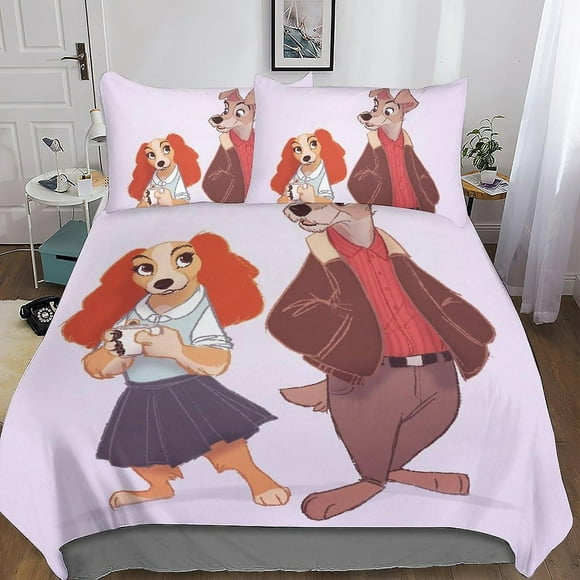 Lady And The Tramp 3d Comforter Cover Set For Anime Duvet Cover Bedding Set Bedspread Cover With Pillow Shams Microfiber Bed Cover Zipper 3 Piece Set