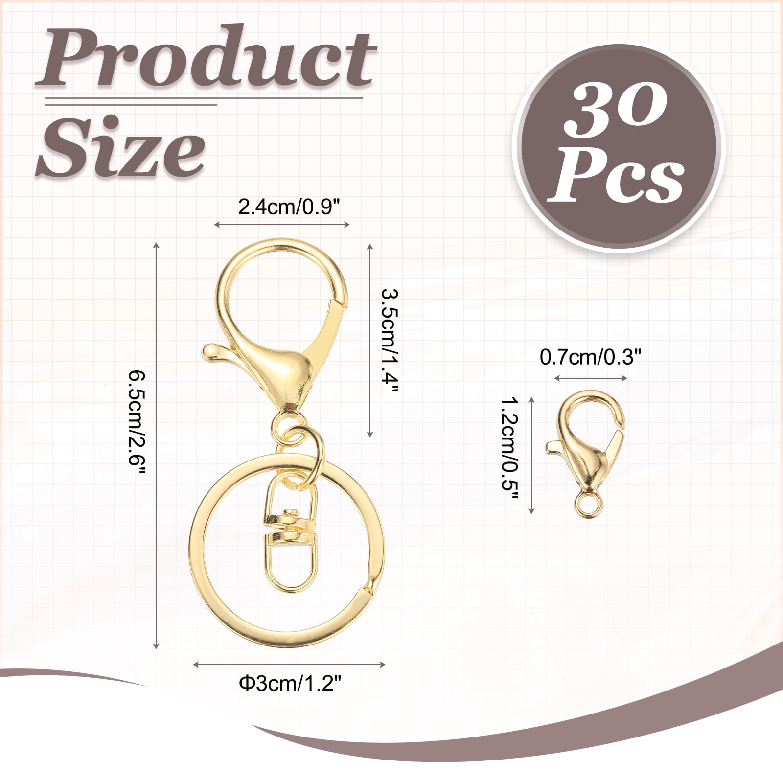 Uxcell Lobster Claw Clasps Keychain, 30 Pcs Metal Lobster Claw Clasp Hook with Swivel Trigger Clip and Keychain Ring for Diy Craft Key Chain Accessories, Light Gold