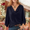 thumbnail image 5 of Summer Tops for Women, Tops for Women Trendy, Elegant Women Casual Velvet Shirts Cowl Neck 3/4 Sleeve Drape Design Ruched Front Long Sleeve Blouses Tops for Stylish Outfits, 5 of 8