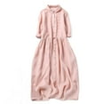 thumbnail image 2 of GaThRRgYP Women's Sundress Beach Holiday Flowy,Women's Elastic Waist Loose and Comfortable Solid Color Doll Shirt Linen Dress Pink M, 2 of 9