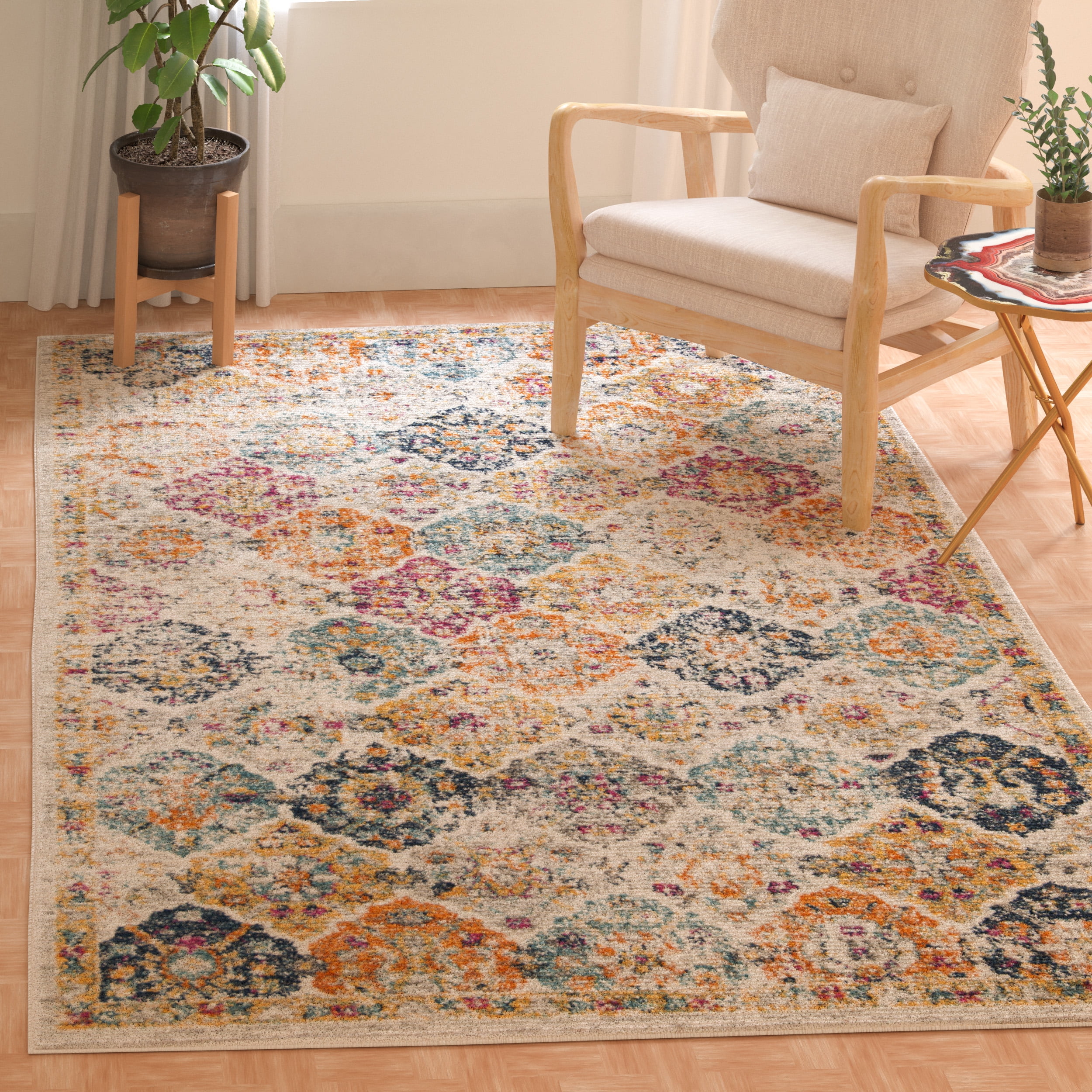 SAFAVIEH Area Rug 9x12 - Madison Collection - Large - Transitional Modern Design, Cream & Multi, Non-Shedding & Easy Cleaning, Ideal for Living Room, Bedroom, Dining Space (MAD611B)