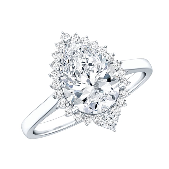 Rosec Jewels Certified Moissanite Teardrop Engagement Ring with Halo - 7X10 mm - Cocktail Ring - D-VS1 Grade, 925 Sterling Silver, US 12.00