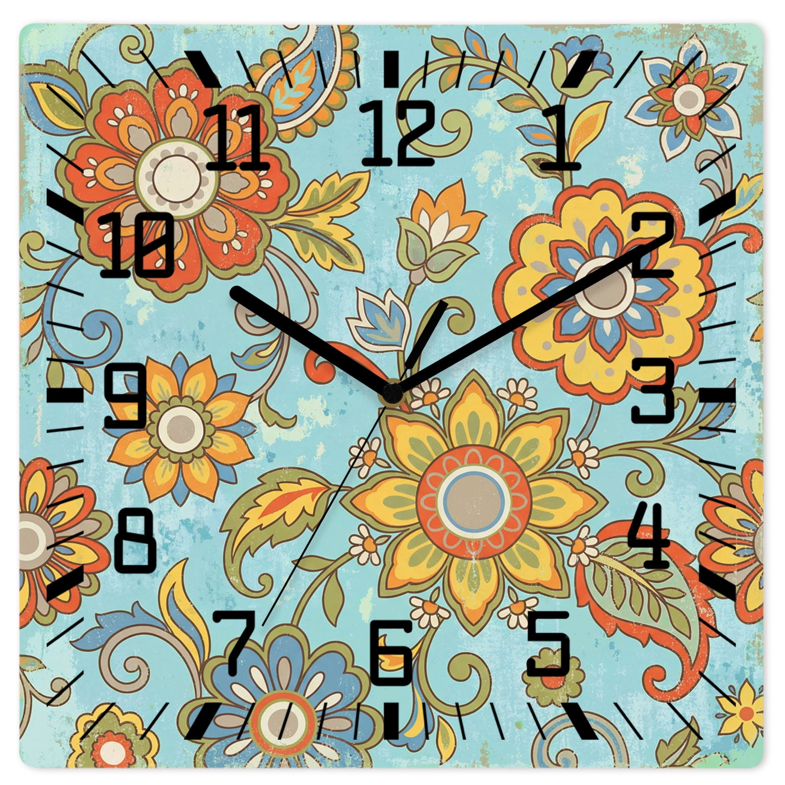 Wall Clock Teal Yellow Flowers Operated Square Clocks Wooden Silent Non Ticking Wallclock 10 Inch Retro Wall Clock Teal Yellow Flowers Operated Square Clocks Wooden Silent Non Ticking Wallclock 10 Inch