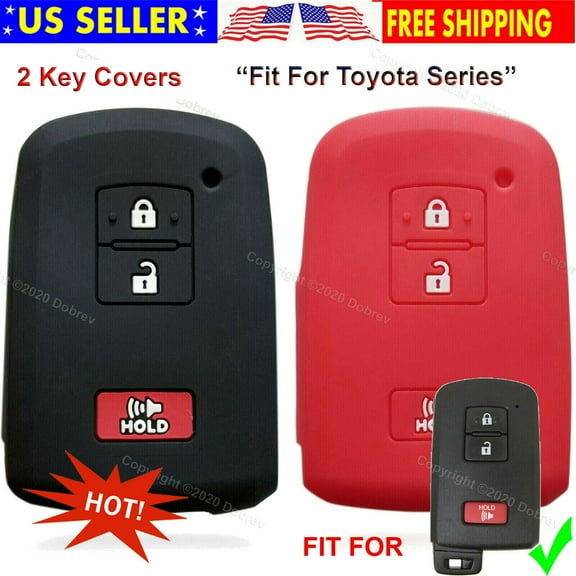 2pcs DOBREV 3 Buttons Silicone Smart Key Case Rubber Cover Skin Fob Holder for 2013 2014 2015 2016 2017 TOYOTA Prius C Highlander Tacoma Land Cruiser SMART KEY REMOTE FOB HYQ14FBA (black and red)