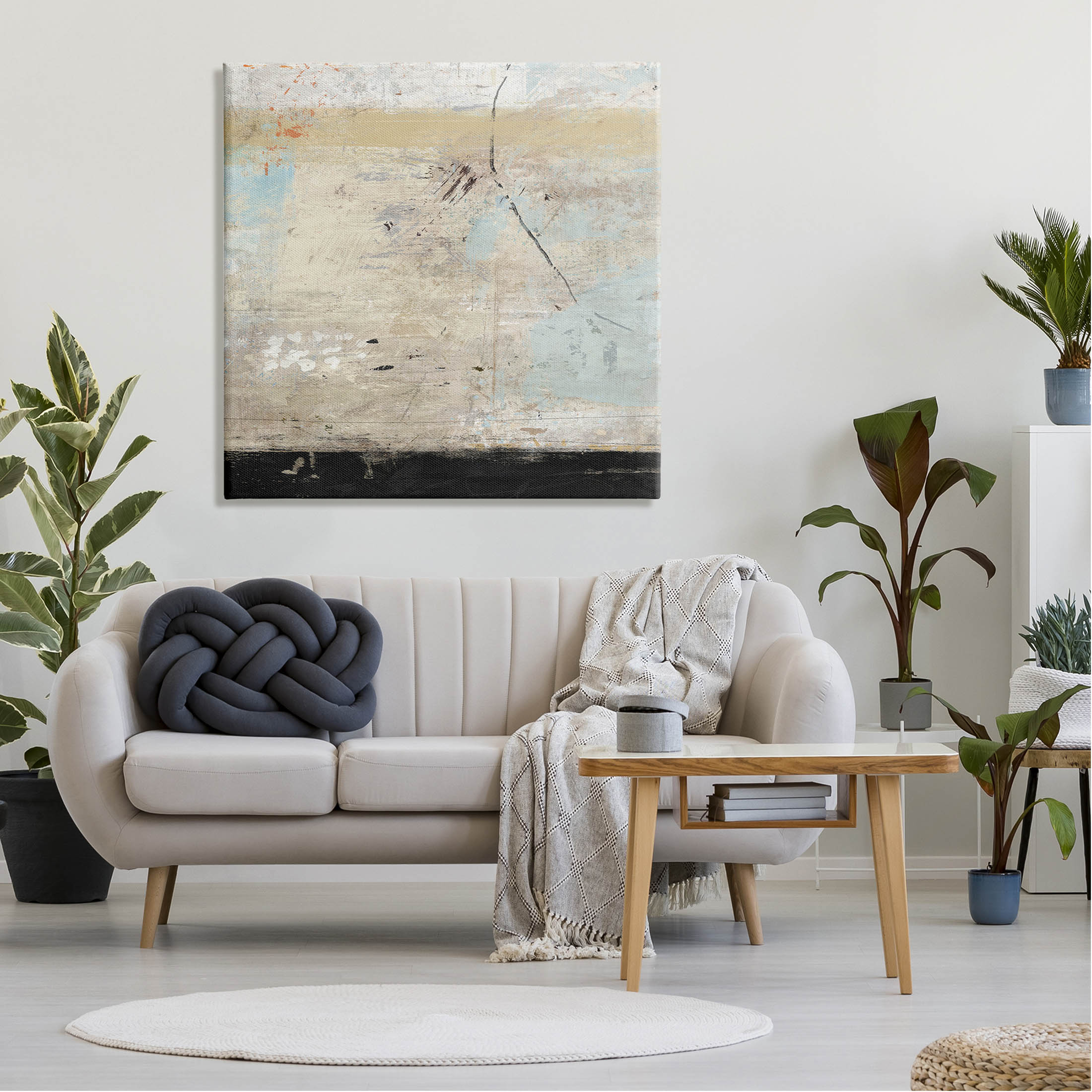 Rustic Beige Modern Composition Abstract Painting Gallery Wrapped Canvas Print Wall Art