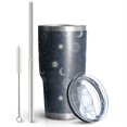 thumbnail image 2 of 30oz Dark Blue Sun Moon Cloud Pattern Tumblers Stainless Steel Tumbler with Lid and Straw,Vacuum Insulated Double Wall Travel Tumbler Cups Mug with Cleaning Brush for Coffee,Tea, 2 of 7