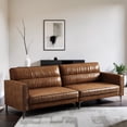 thumbnail image 6 of NessCarsti Mid Century Modern 3 Seater Brown Leather Sofa, 86.61 Inches， Modular Faux Leather Couch, Sectional Sofa Loveseat for Living Room, 6 of 7