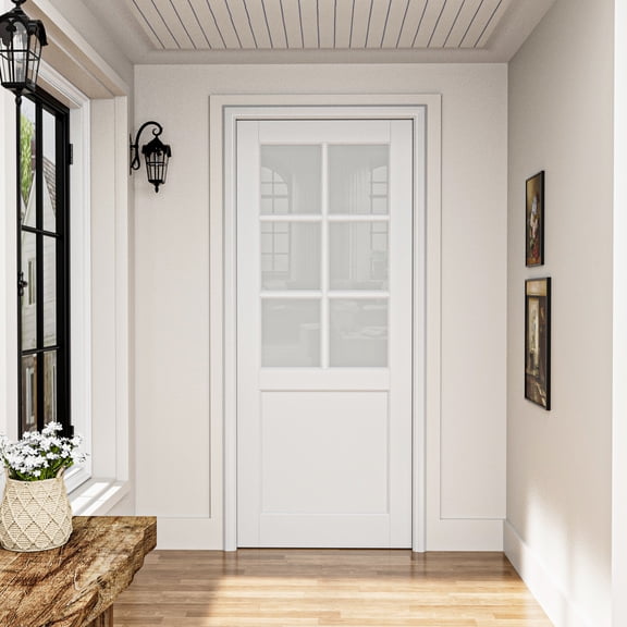36" X 80" 6-Lite Frosted Glass Door Slab Interior White Primed Solid Core Standard Door