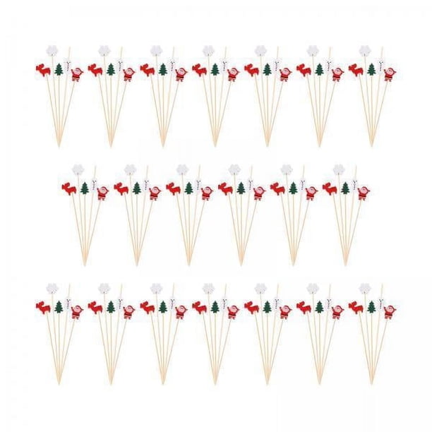 Palillos de cóctel,Palillos de madera para cócteles navideños Palillos para frutas,Aperitivo Frutas Palillos de bambú Decorativos,Decoraciones de comida para fiestas navideñas Palillos de
