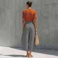 thumbnail image 3 of GigrtiJin Women's Cotton Capris Pants Pleated Wide Leg High Waisted Capris Loose Casual Beach Vacation Cropped Pants with Pockets, 3 of 5