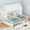 thumbnail image 4 of Harper & Bright Designs Double Shared Bed, Twin Size House Platform Beds with Two Drawers for Boys Girls, House Bed Frame Combination of 2 Side by Side Twin Size Beds, White, 4 of 10