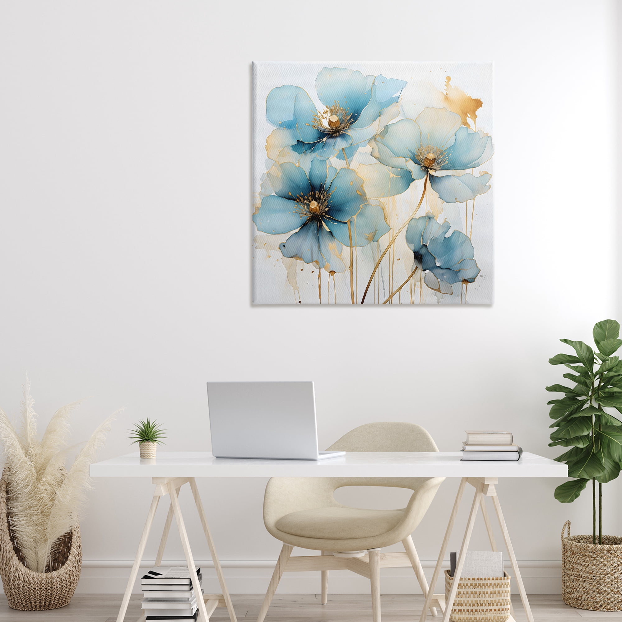 Stupell Industries Sapphire and Gold Florals Canvas Wall Art, design by Creative Studio
