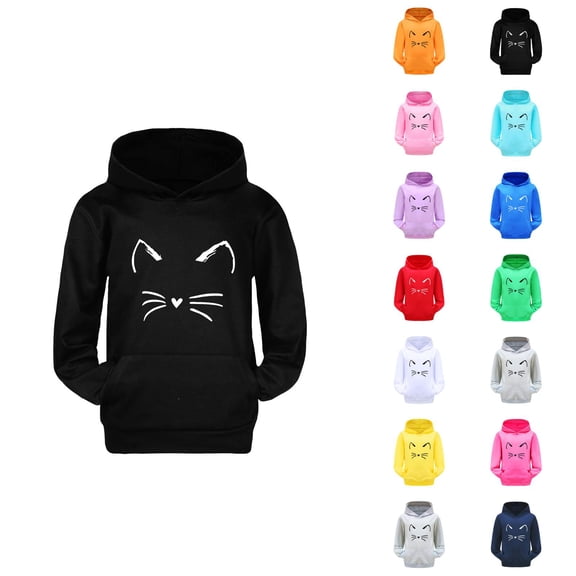 Girls Cute Hoodies 2025 Fall Winter Long Sleeve Casual Cat Graphic Hooded Sweatshirt with Pockets Kids Pullover Tops