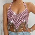 thumbnail image 4 of WHLBF Womens Tank Tops Plus Size Sleeveless Sequin Nightclub Metallic Camisole Pink Free Size, 4 of 9