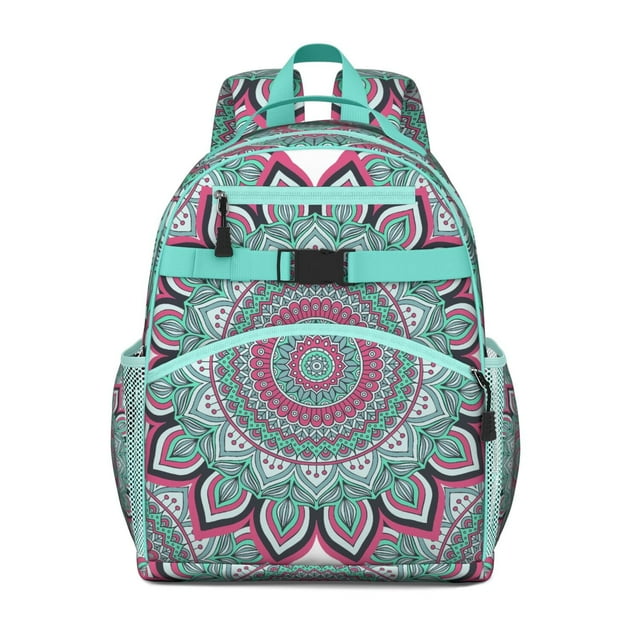 Zen Inspired Pattern Spiritual Awakening Print Lotus Flower Yoga Art Student Backpack Adjustable Shoulder Straps Chest Strap Durable