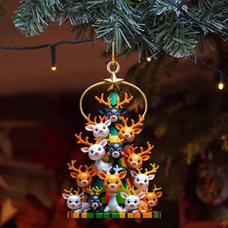 Fasiaou 1 Packs 2D Acrylic Christmas Tree Ornaments Flat Hanging Decorations Holiday Party Festive Home Decor for Holiday Season Gifts
