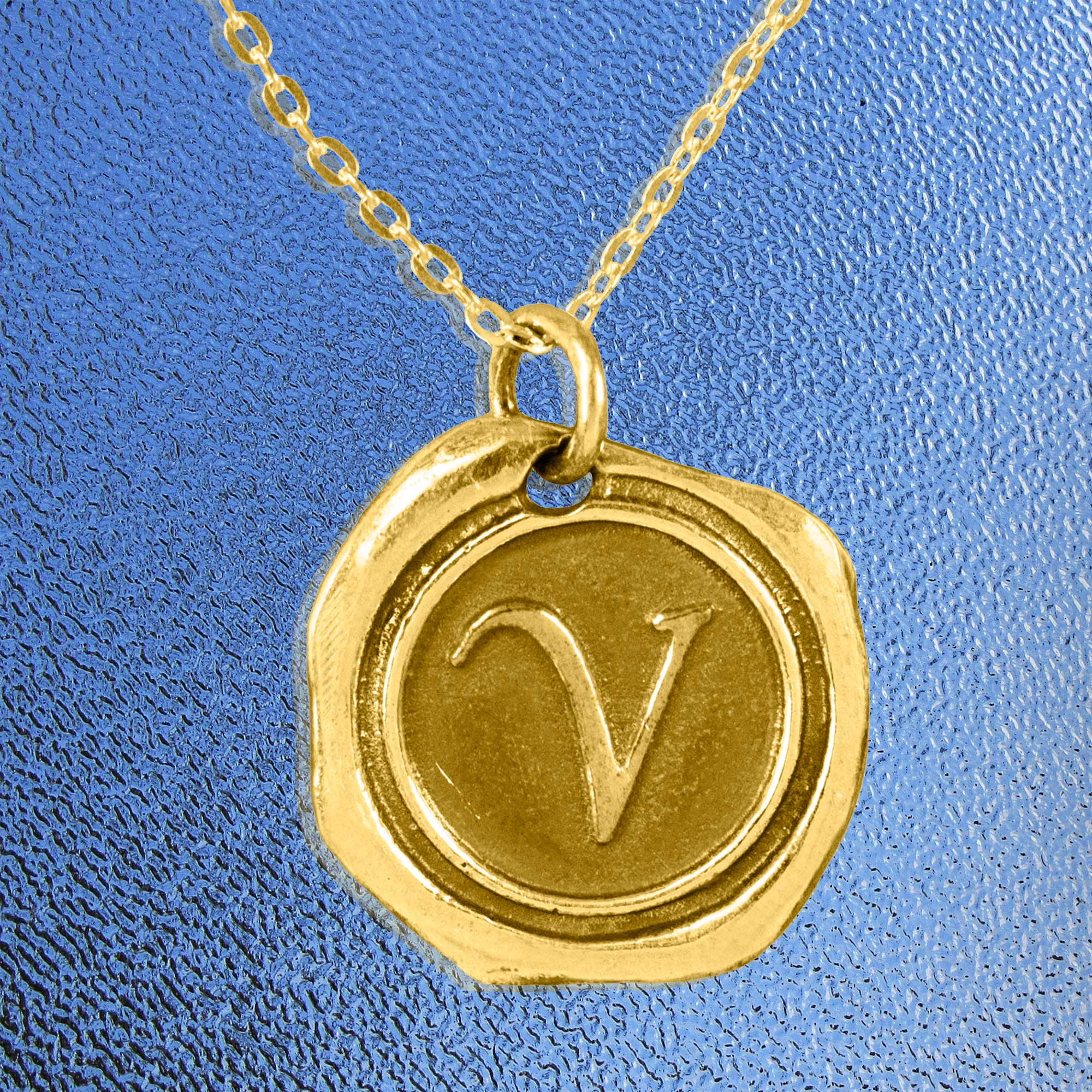 Personalized Wax Seal Initial Pendant Necklace in 14K Gold-Plated Sterling Silver
