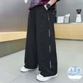 thumbnail image 2 of CONROSES Kids Boys Casual Pants Wide Leg Baggy Pant for Child Solid Elastic Waist Drawstring Cozy Jogger Trousers with Pockets, 2 of 4