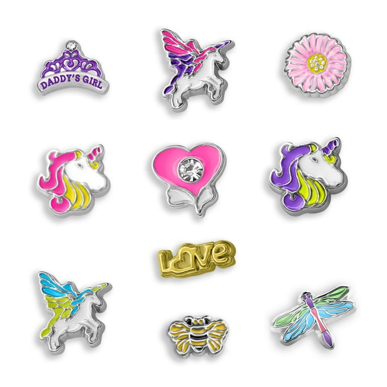 Unicorn Floating Charms and Nature Floating Charms - Wholesale Set of 10  Charms for Charm Lockets - Hand Painted Enamel Floating Charms 