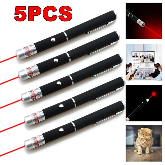 5pk Red Laser Pointer Pens 650nm Visible Beam 1mW Mini Aluminum Alloy Click Button Presentation Laser for Conference Teaching Astronomy Outdoor Signaling Portable AAA Battery Powered Laser Set