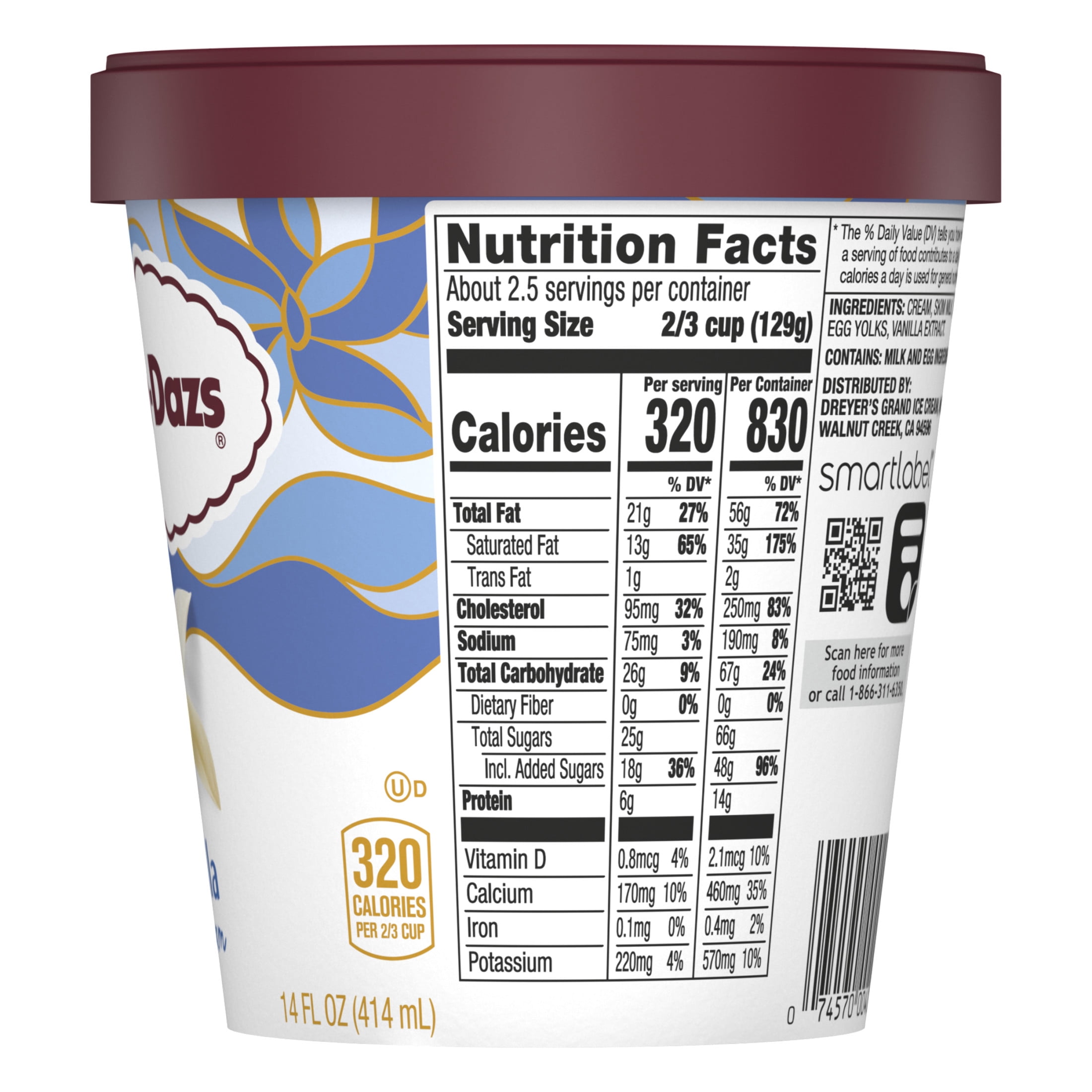 Haagen Dazs Vanilla Ice Cream, Gluten Free, Kosher, 14 oz