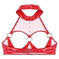 thumbnail image 5 of Lencería Sexy para mujer, sujetador con aros y copa abierta, Top corto, lencería exótica con remaches y anillo redondo, sujetadores de charol con pecho abierto, 5 of 5