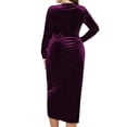thumbnail image 4 of Long Sleeved V-Neck Women Solid Color Slim Fit Plus Size Knee-Length Dress, 4 of 4